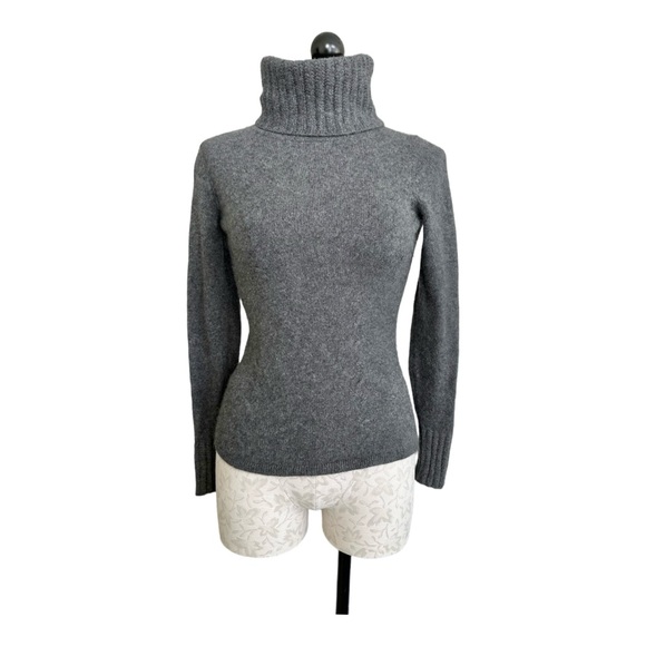 Ann Taylor 100% Cashmere Turtleneck Sweater Dark Gray Long